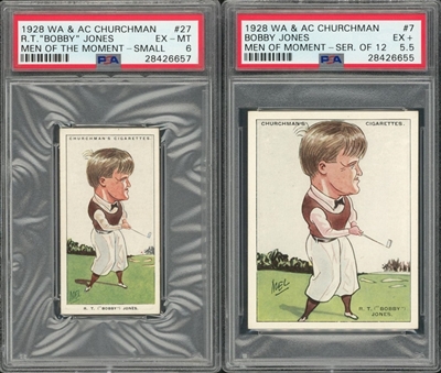 1928 W.A. & A.C. Churchman "Men of the Moment" Complete Sets Pair (2 Different) – Both Featuring Bobby Jones